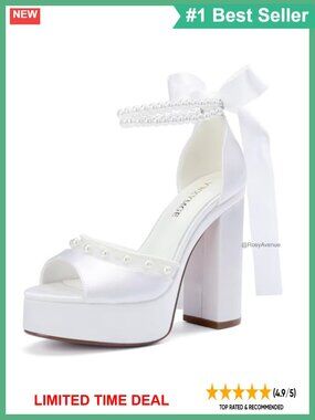 Satin Pearl Open Toe Platform Heels Wedding Bridal Shoes